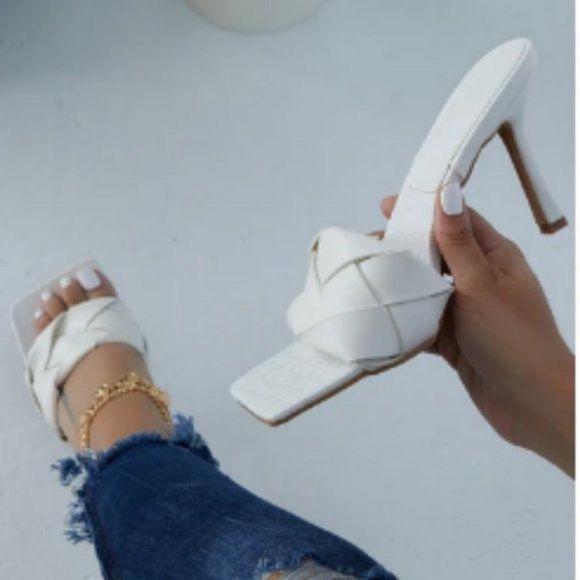 Shoes - !! EXCLUSIVE !! Square Toe Braided Mule in White